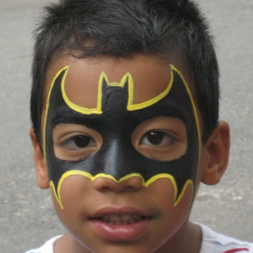 Batman superhero face paint by Flutter Face Paint in Kanata
