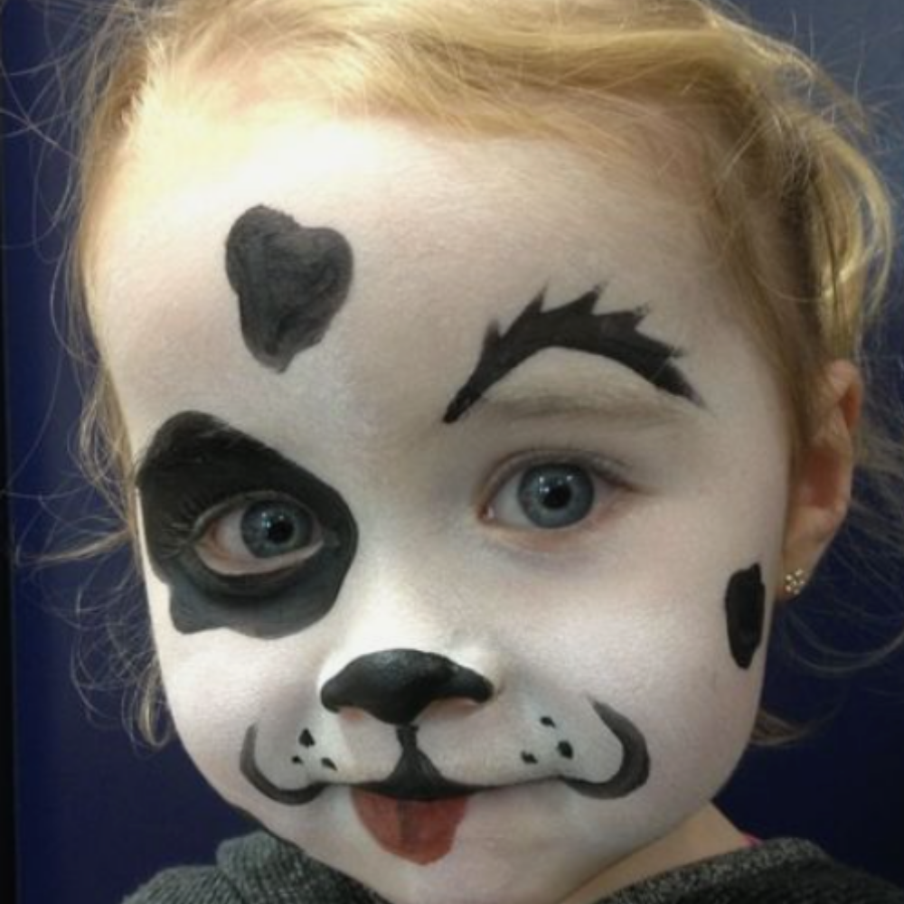 Dalmatian puppy face paint on a toddler — Flutter Face Paint